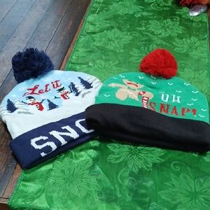 Festive Kids Winter Hats Set - Blue and Green